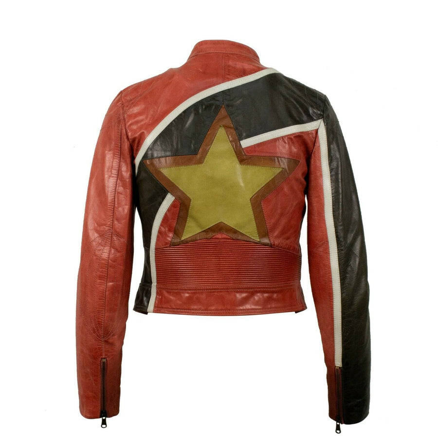 Big Star Design Leather Biker Jacket - Red / Black