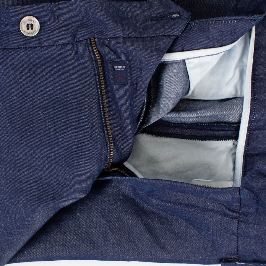 Blue Cotton Blend Dress Pants