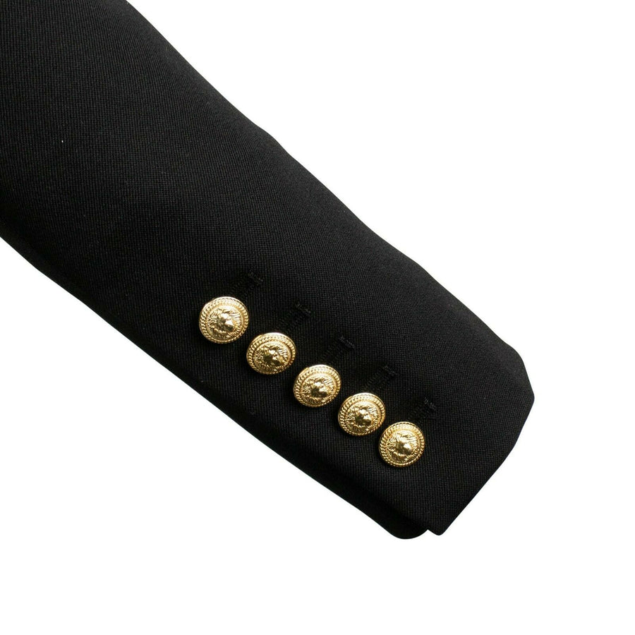 Wool Double Breasted Gold Button Blazer - Black