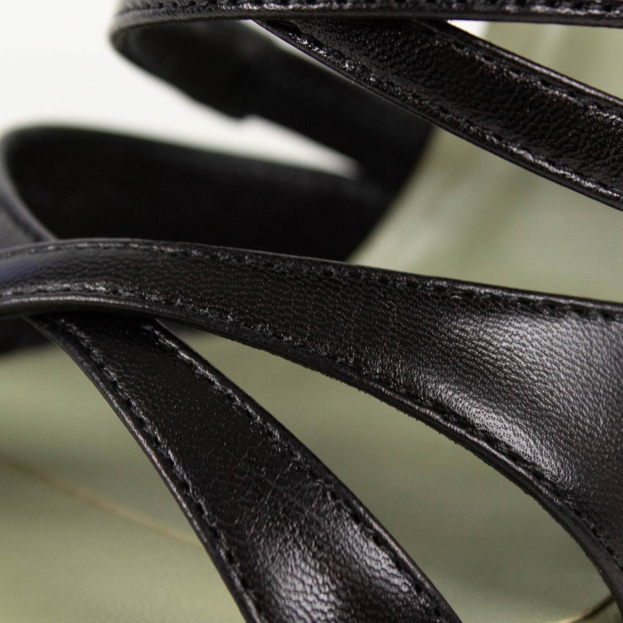 Leather Open Toe Sandal Pumps - Black / Green