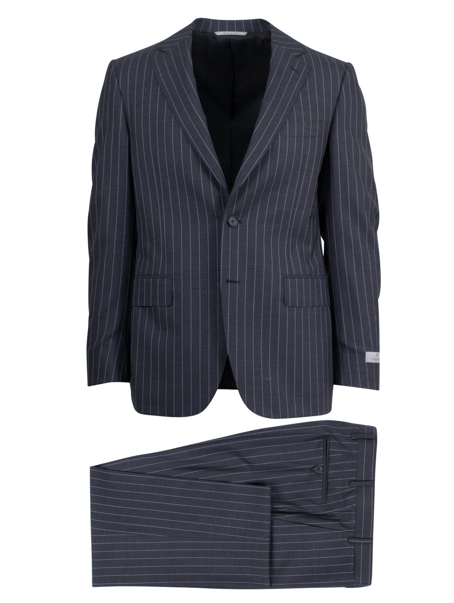 Pin Striped Wool 2 Button Classic Fit Suit - Black