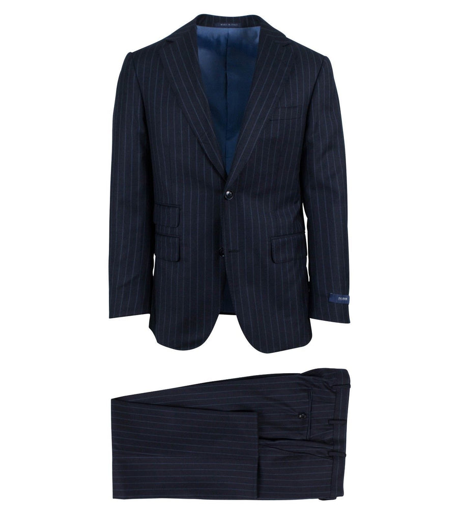 Drop 7 Striped Wool Blend Two Button Suit - Navy