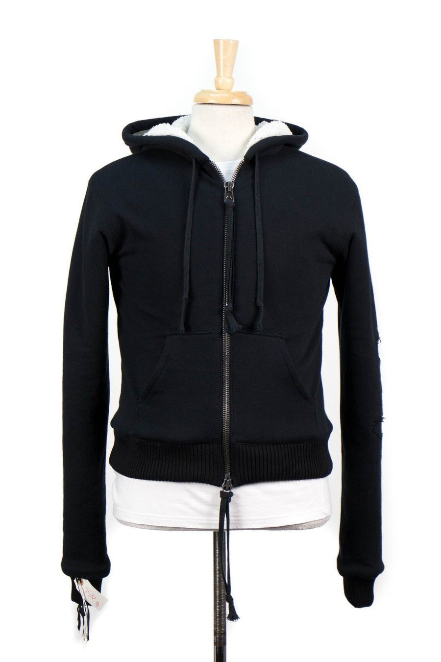 Cotton Blend Sherpa Lined Zip-Up Hooded Sweater - Black