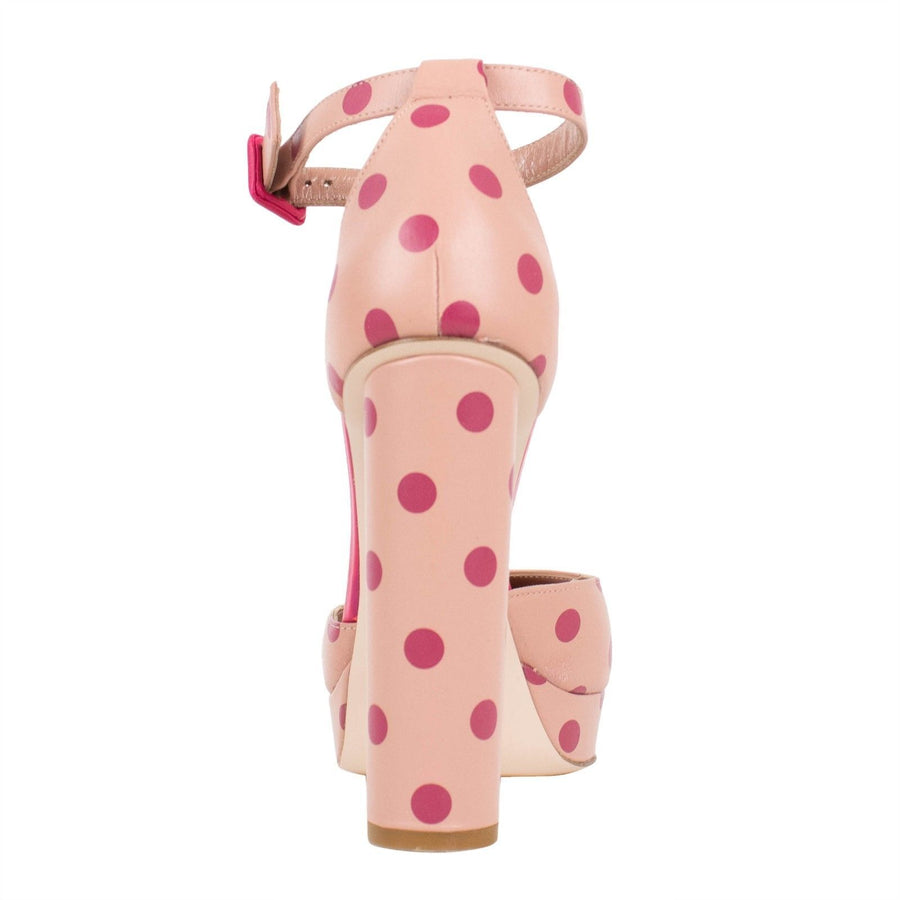 Leather Polka Dot Ankle Strap Pumps - Pink