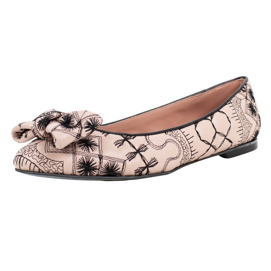 Leather Stitch Detail Bow Flats - Light Pink
