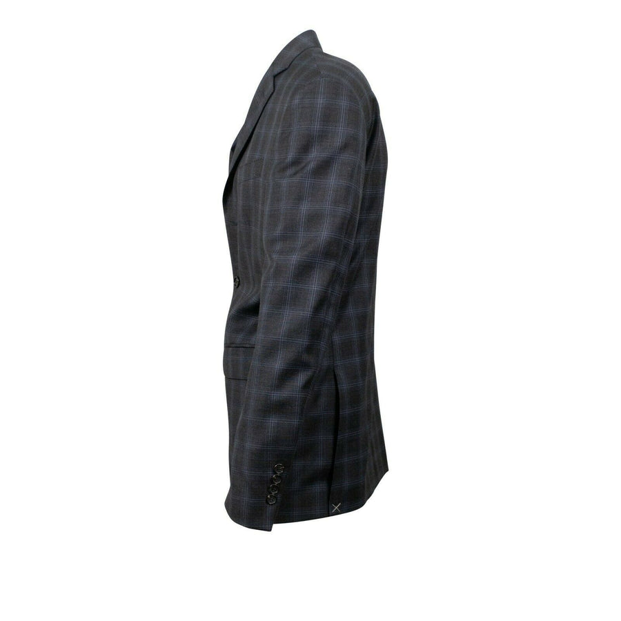 Drop 6 Plaid 3 Roll 2 Button Wool Sport Coat - Gray / Blue