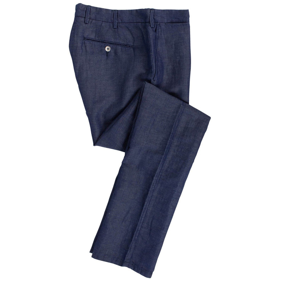 Blue Cotton Blend Dress Pants