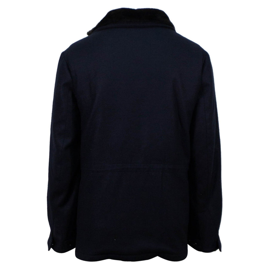 Caruso Cashmere Fur Lined Zip Up Coat - Blue