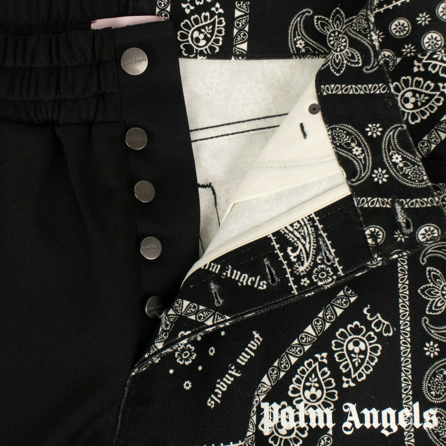 Split Bandana Denim Classic Track Pants - Black
