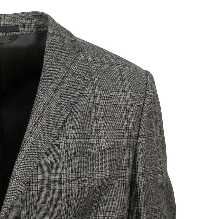 Drop 6 Plaid Wool Blend 3 Roll 2 Button Classic Fit Suit - Gray