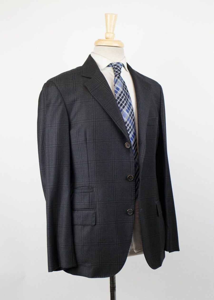 Plaid Wool 3/2 Button Sport Coat - Gray