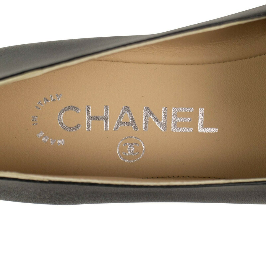 Chain Logo Lambskin Leather Loafers - Black