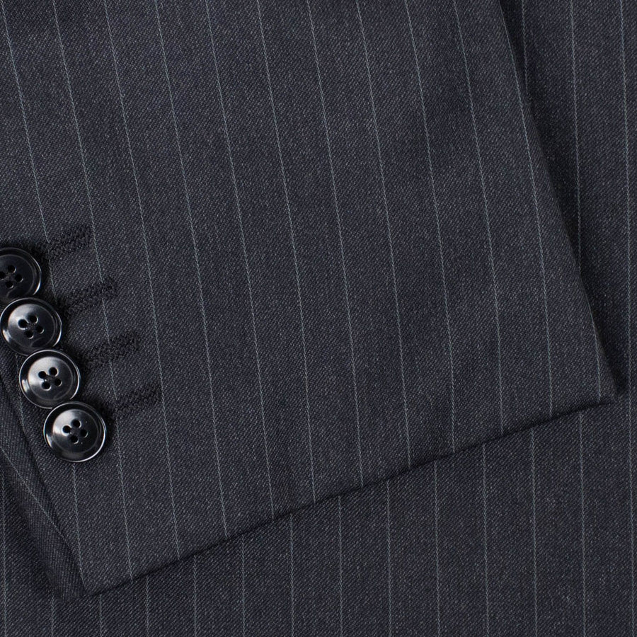 Striped Wool Three Button Suit - Grey