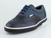 Leather and Houndstooth Fabric Studded Lace Up Oxford - Navy