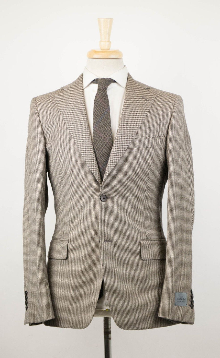 Houndstooth Wool 2 Button Suit - Brown