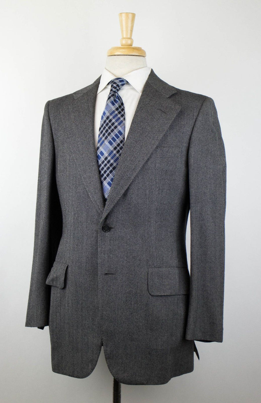 Herringbone Wool 2 Button Suit - Gray