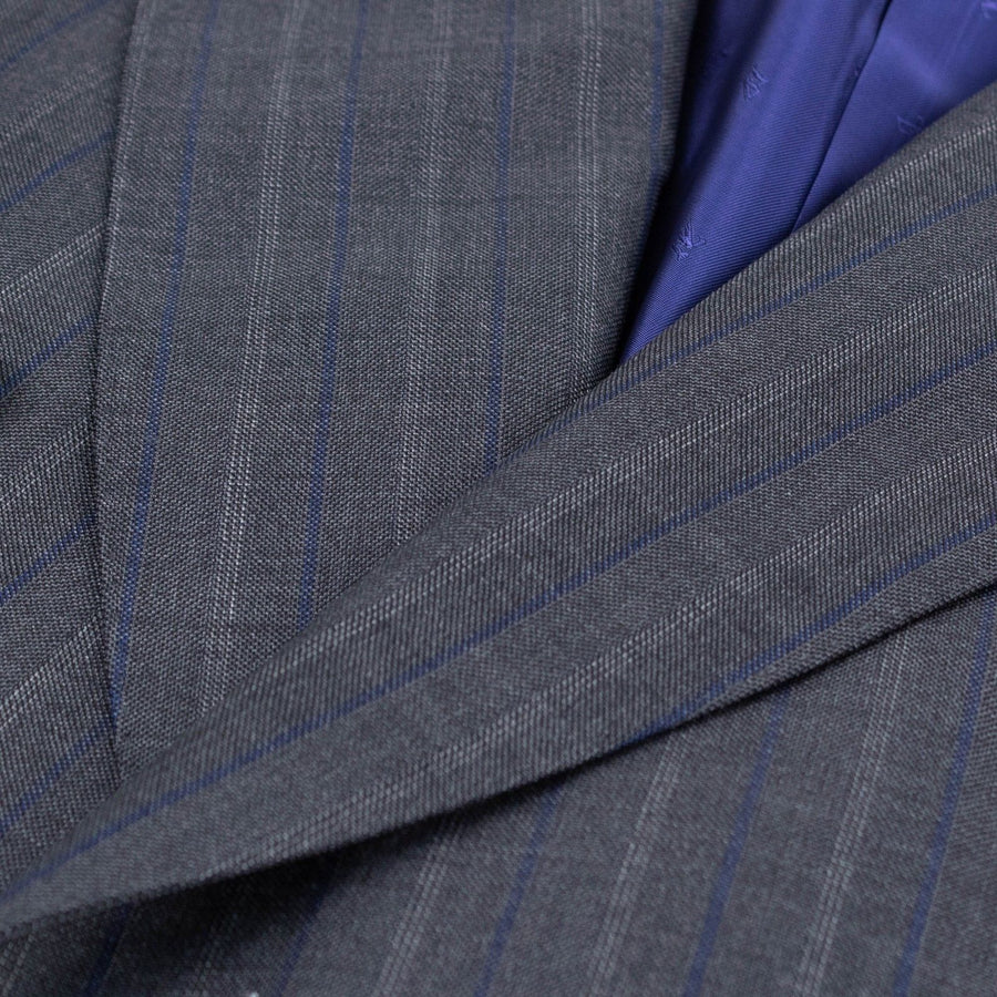 Multi Striped Wool Double- Breasted Suit - Blue