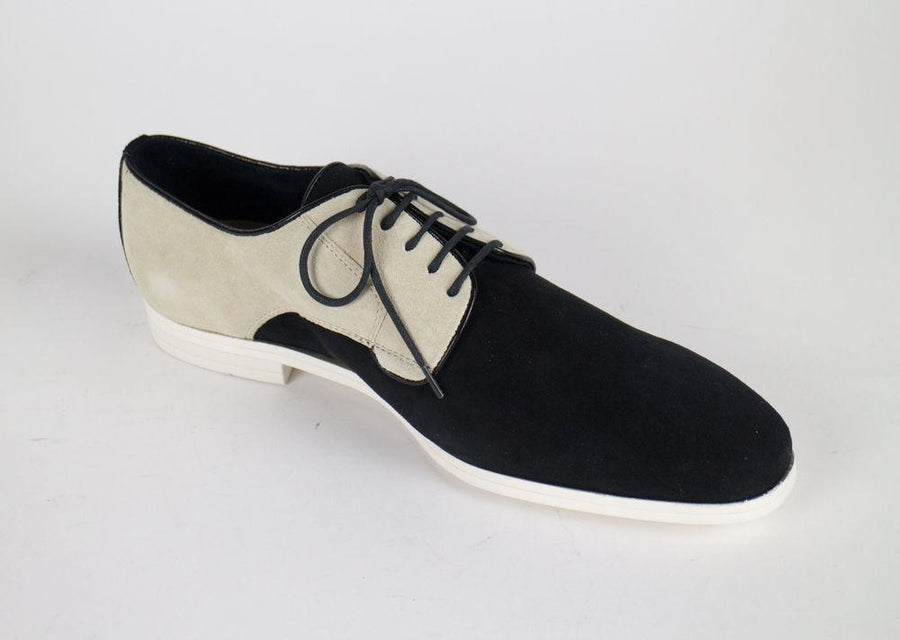 Suede Leather Bi-Color Oxfords - Cream / Black