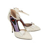 Women's Leather Bow Ankle Strap Pumps - White