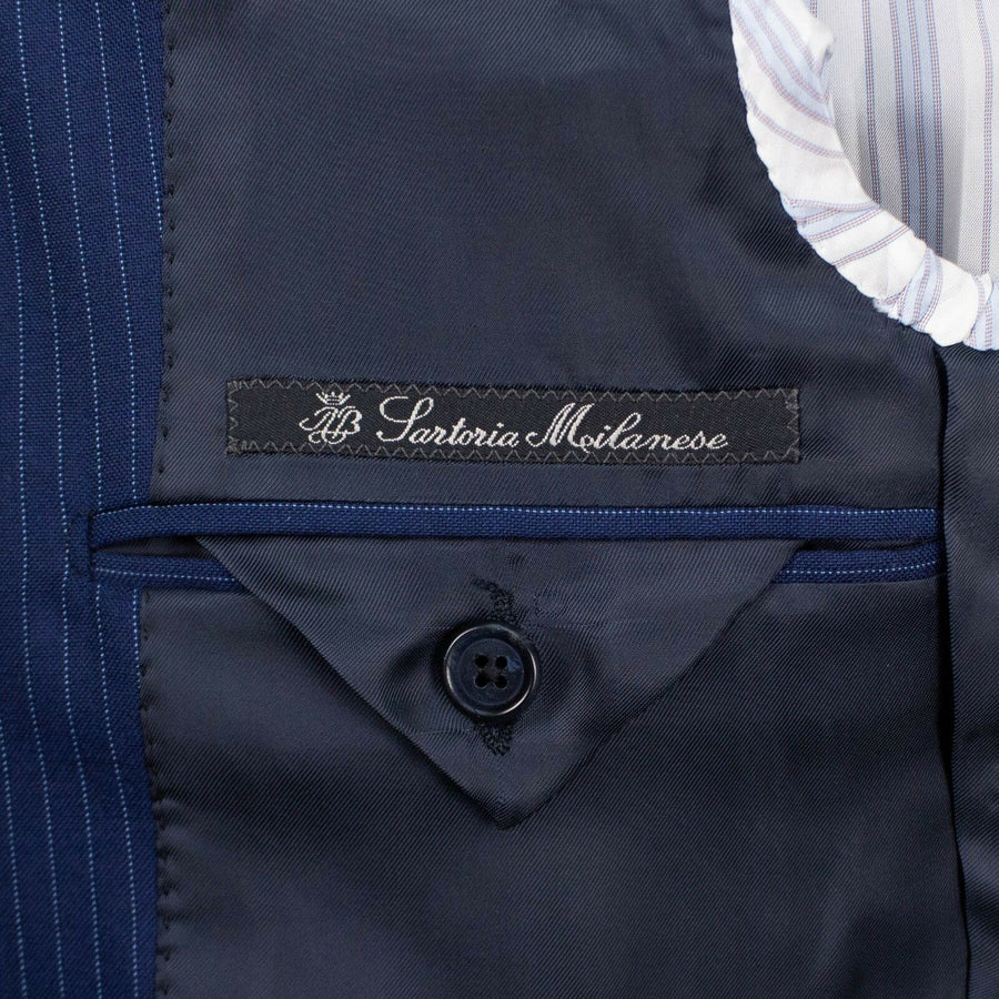 Drop 7 Pin-Striped Wool Three Button Suit - Blue