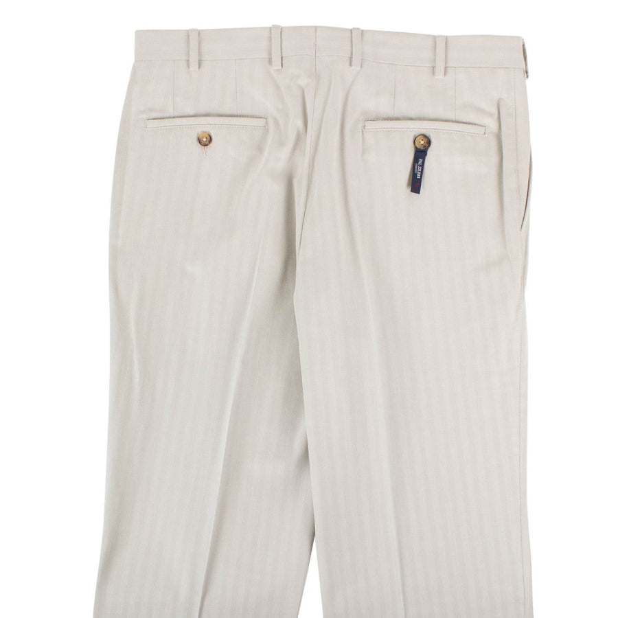 Beige Striped Cotton Dress Pants
