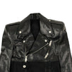 Asymmetric Denim & Leather Biker Jacket - Black