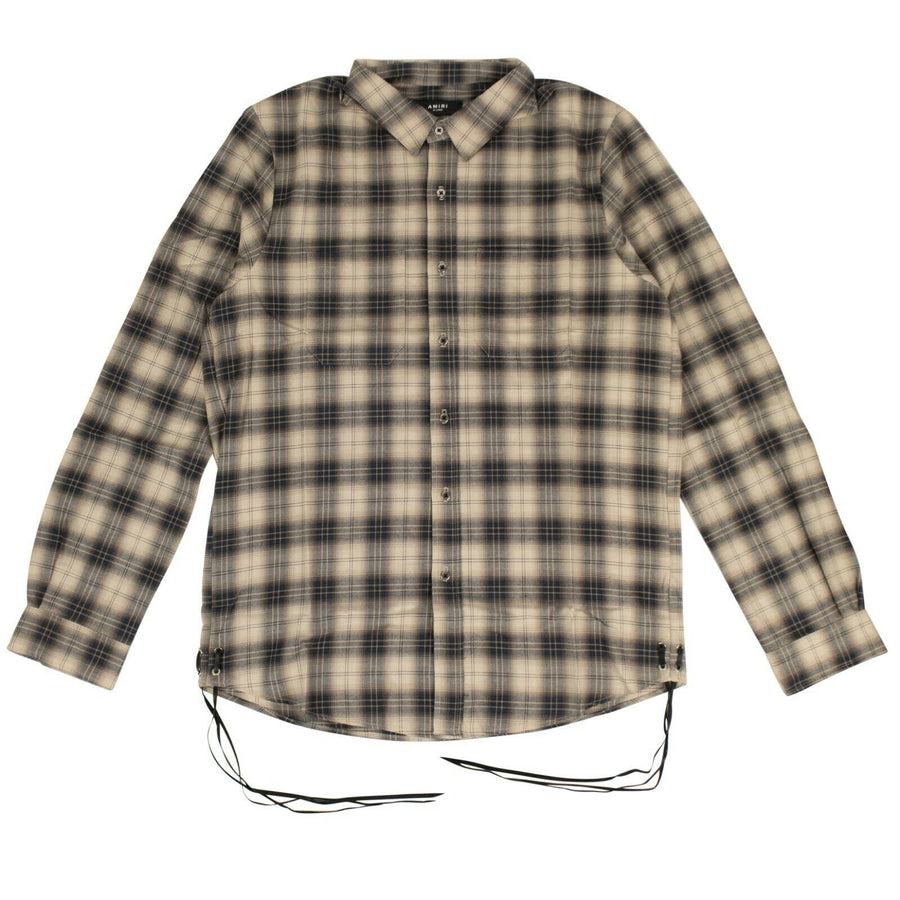 Laced Plaid Button Down Shirt - White/Blue