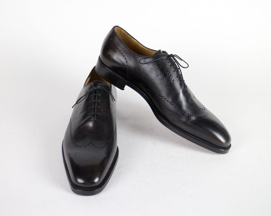 Leather Brogue Pattern Oxfords - Brown