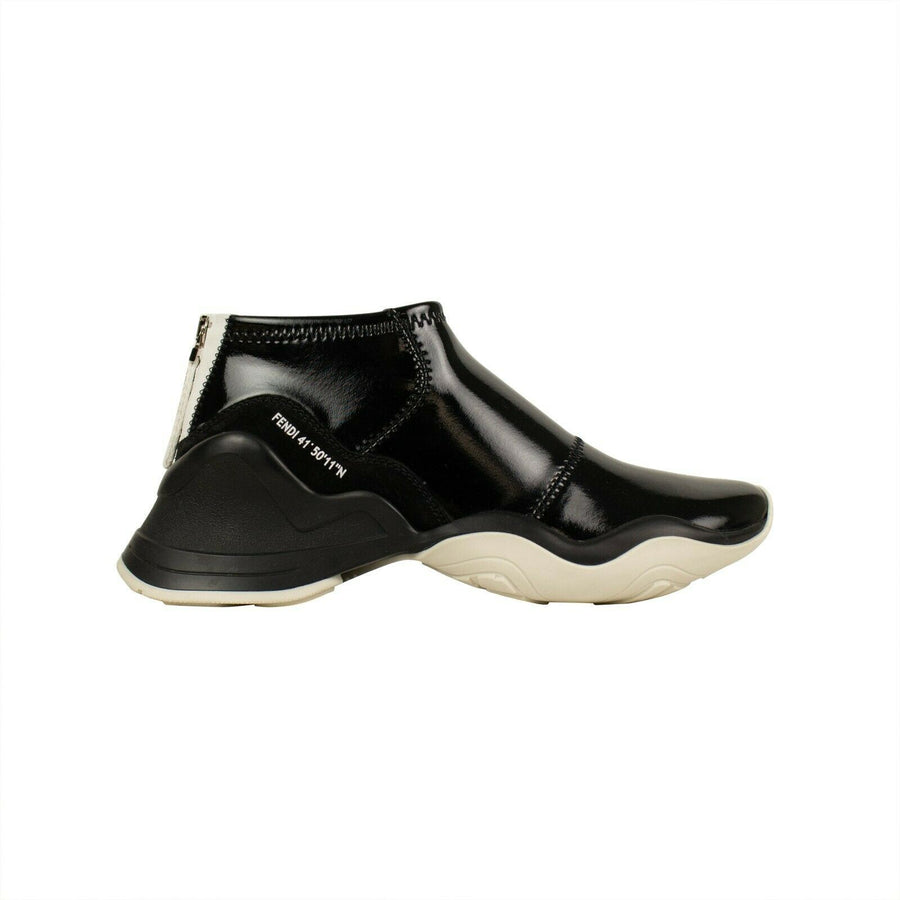 Glossy Neoprene Mid-Top Sneakers - Black