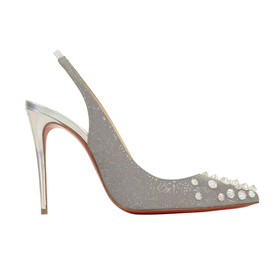 Drama Glitter Studded Slingback Pumps - Silver