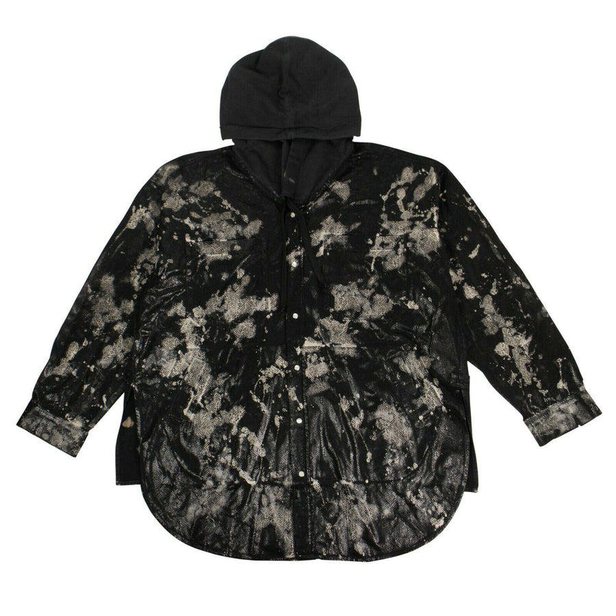 Hooded Python Print Denim Overshirt Top - Black