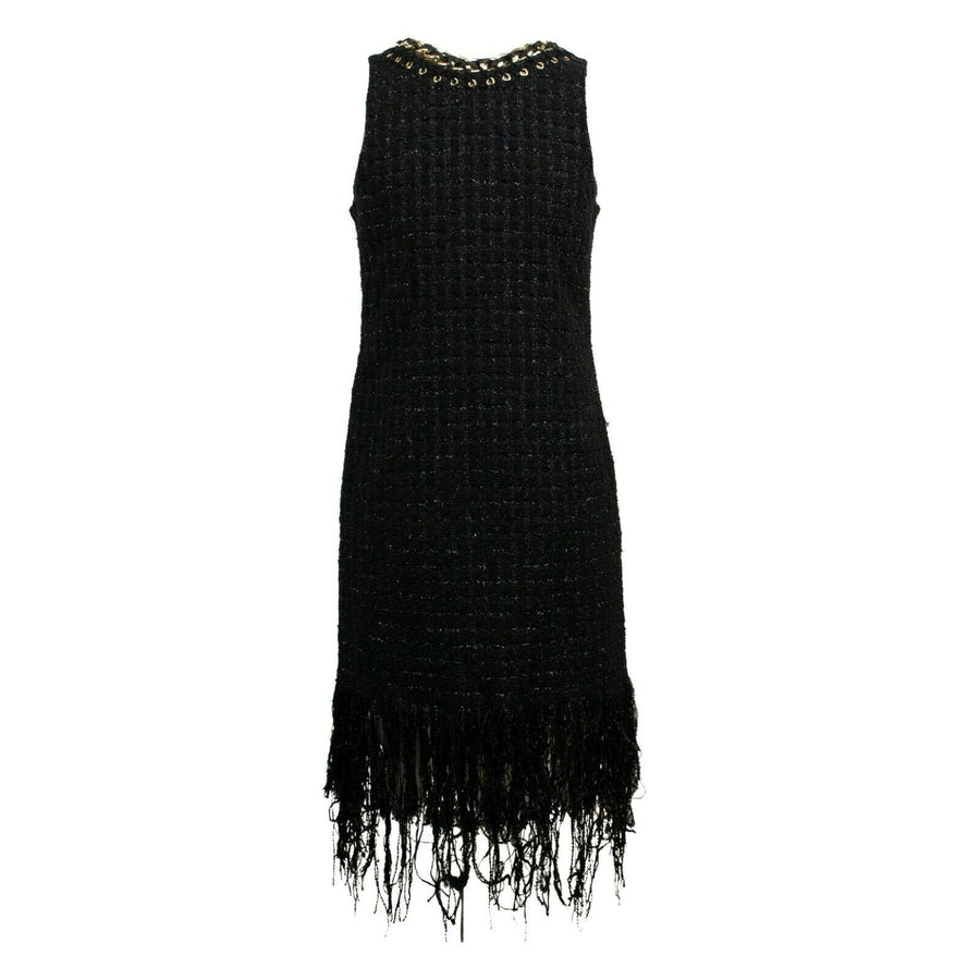Cotton Fringe-Trimmed Tweed Mini Dress - Black