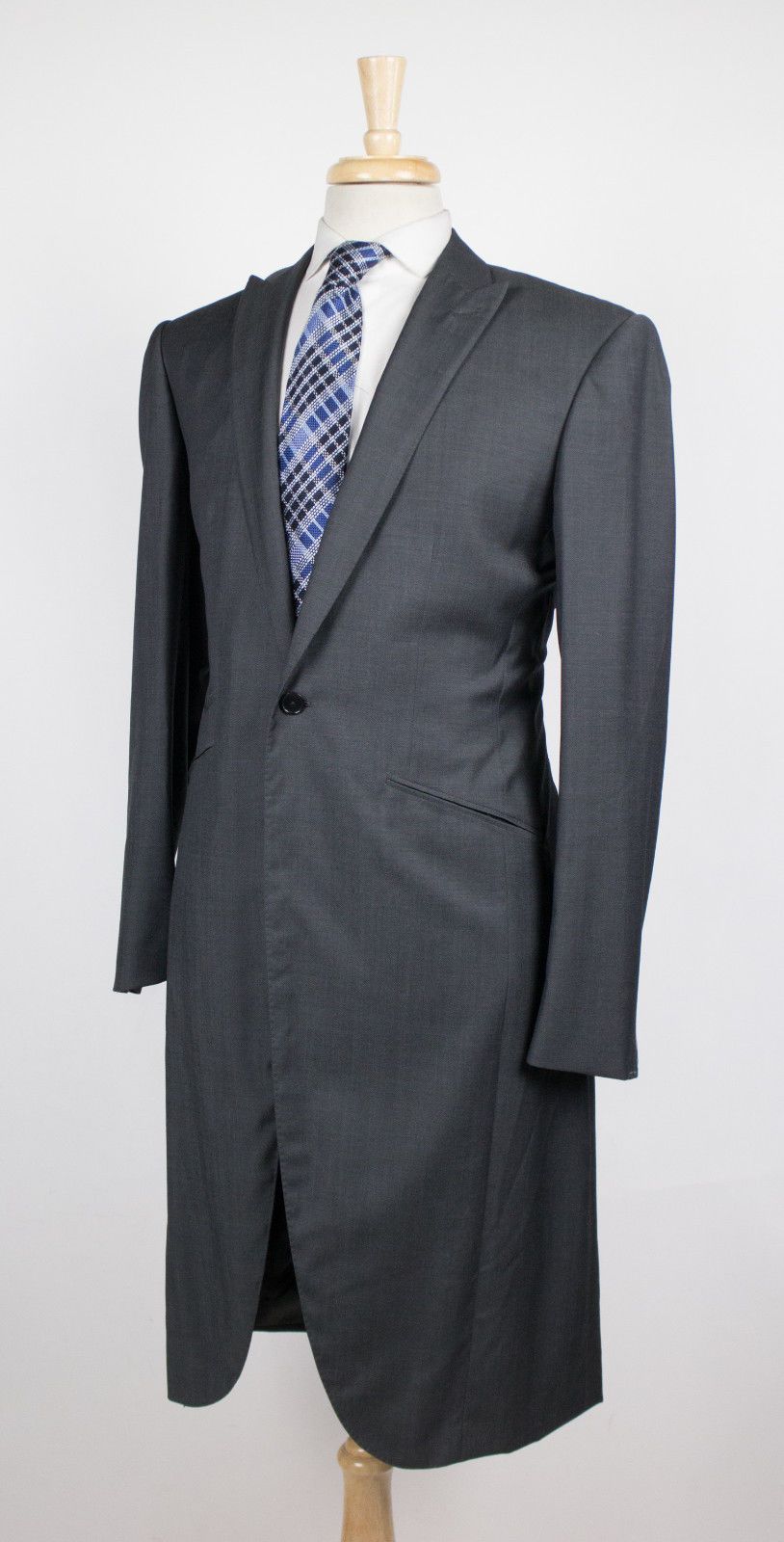 Wool Frock Coat-Style Suit - Charcoal Gray