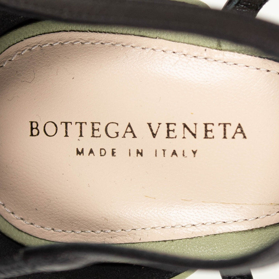 Leather Open Toe Sandal Pumps - Black / Green