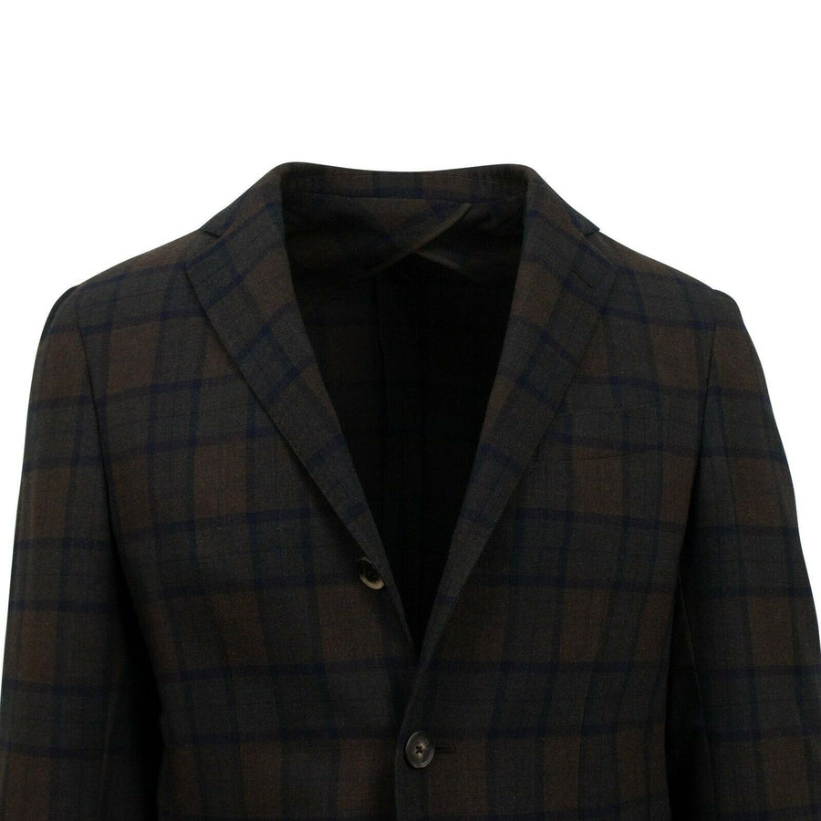 Drop 10 Plaid 3 Roll 2 Button Wool Sport Coat - Brown