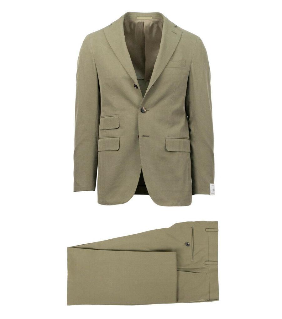 Drop 8 Cotton 3 Roll 2 Button Slim Fit Suit - Green