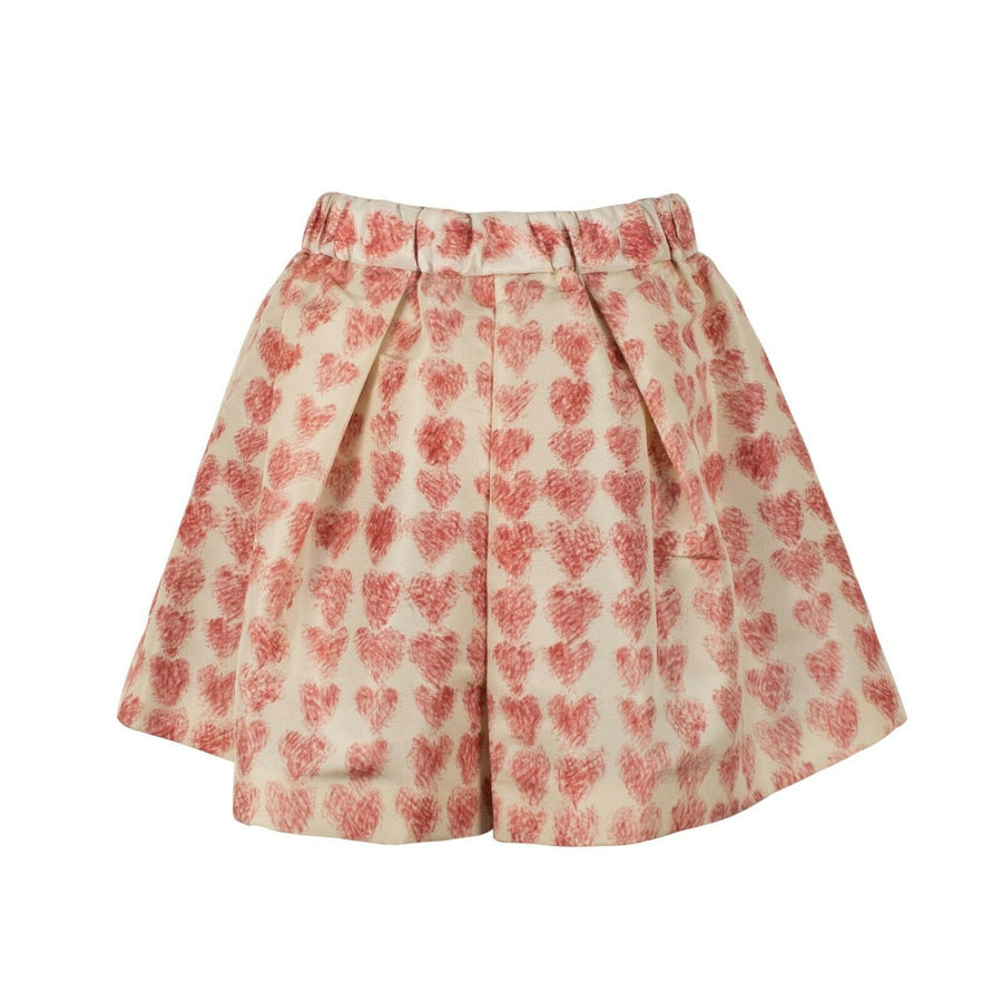 Satin Heart Printed Flare Shorts - Ivory