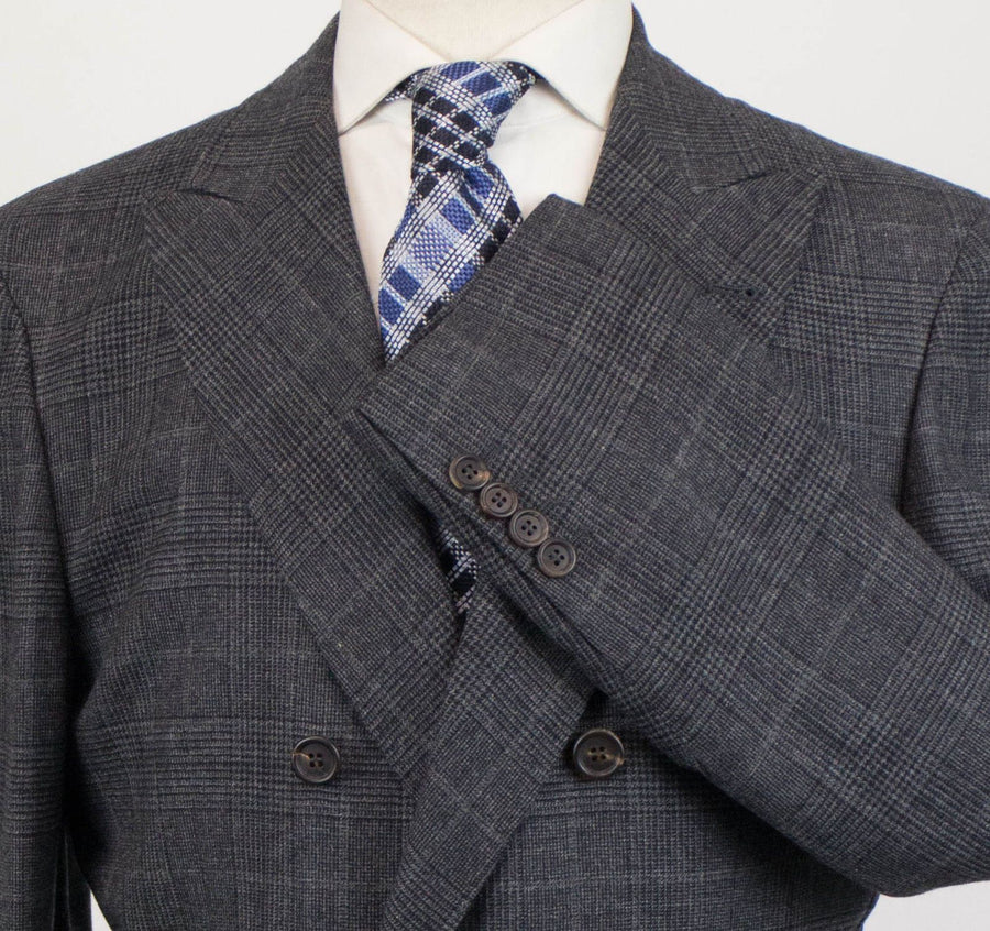Cashmere Blend Glen Plaid Double Breasted Sport Coat - Gray