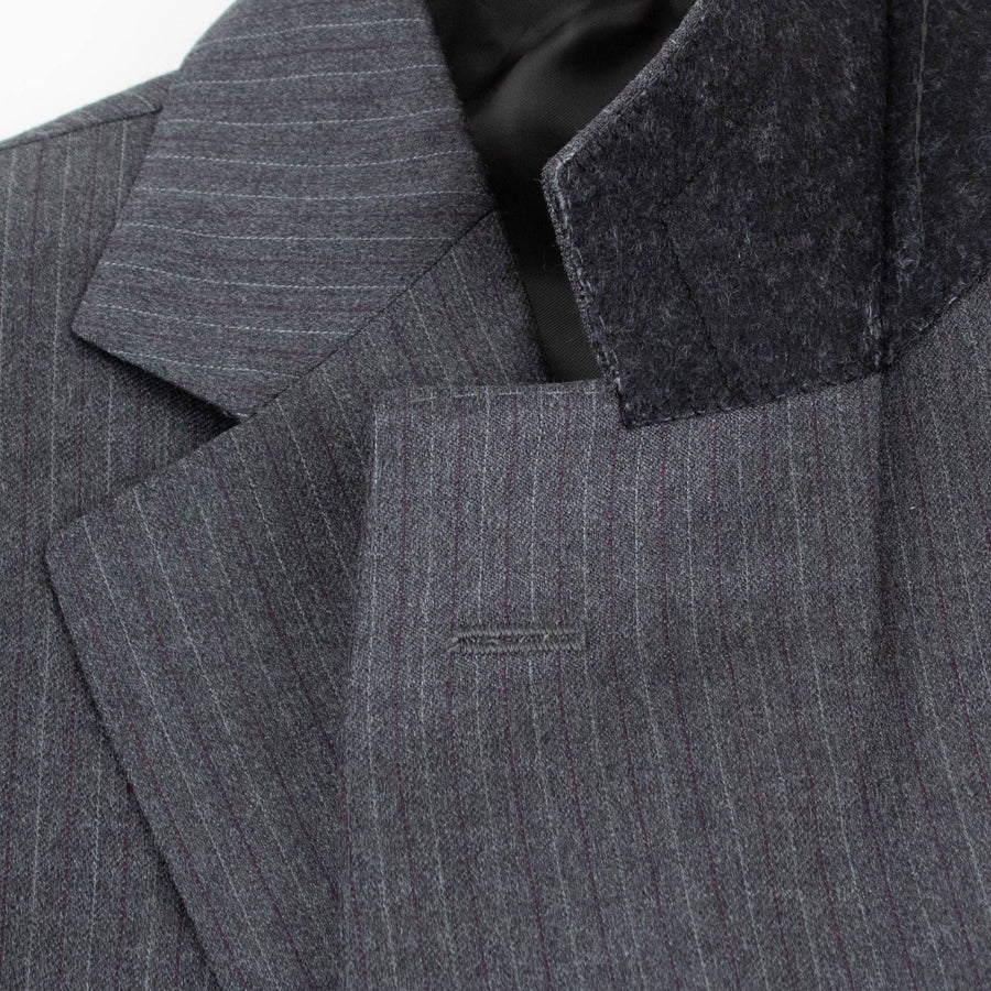 Pinstriped Wool Two Button Suit - Heather Grey