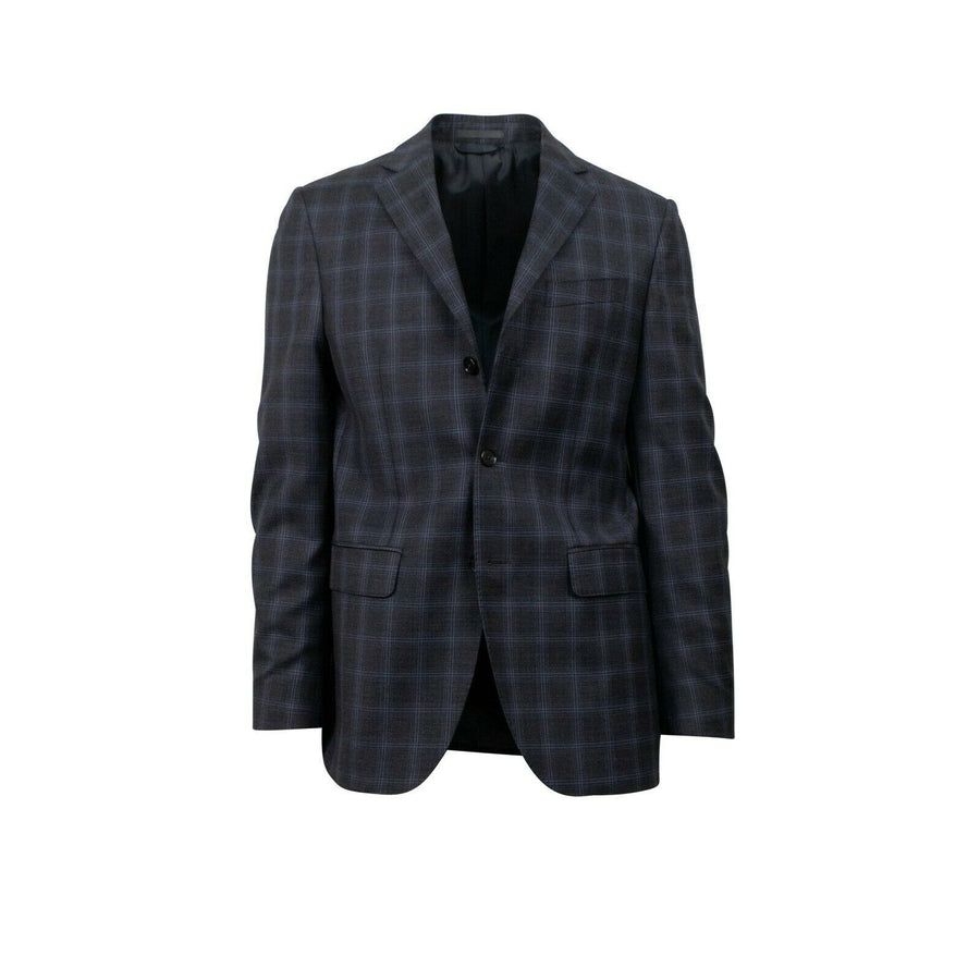Drop 6 Plaid 3 Roll 2 Button Wool Sport Coat - Gray / Blue