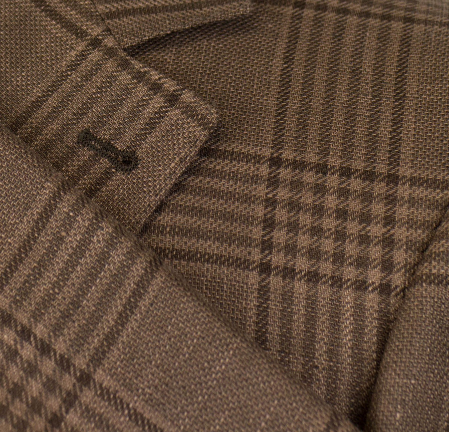 Glen Plaid Wool Blend 3 Roll Button Suit - Brown