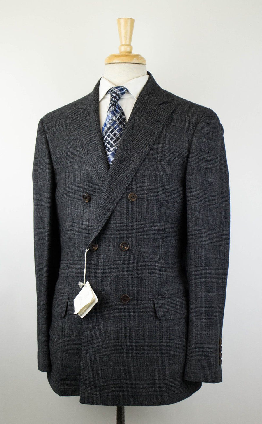 Cashmere-Wool Glen Check Double Breated Sport Coat - Gray