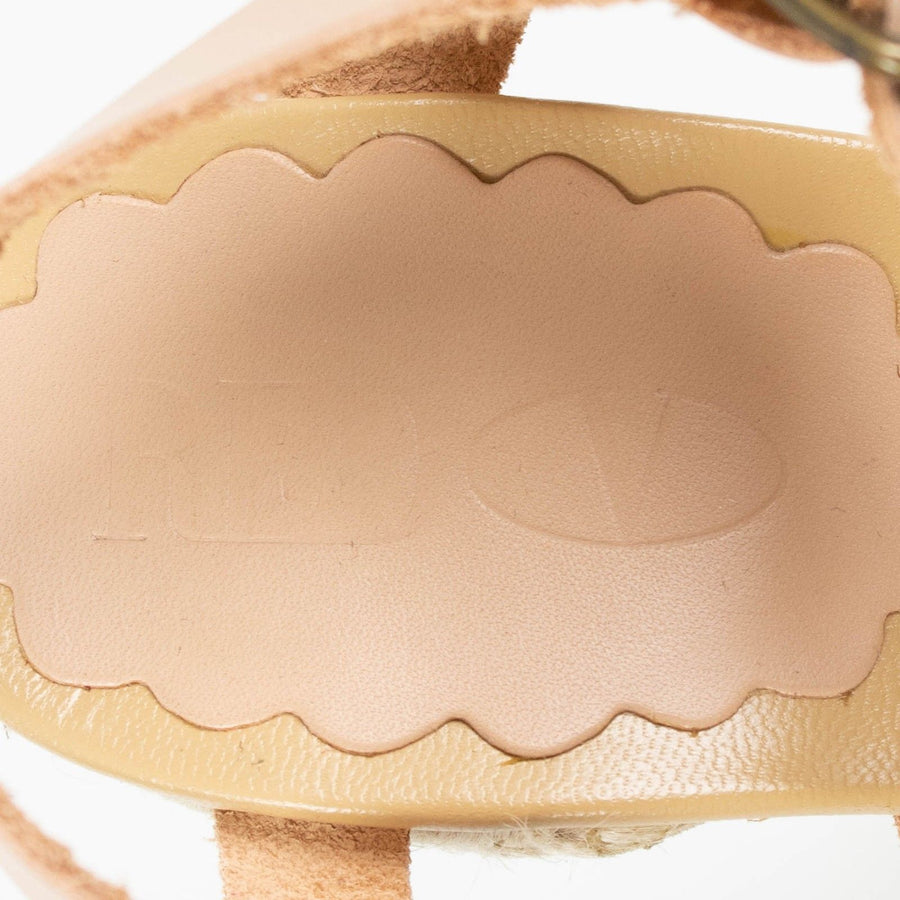 Leather & Raffia Strappy Pumps - Nude