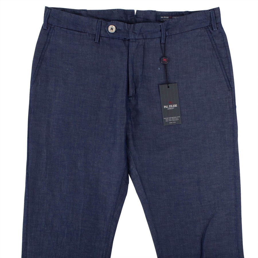 Blue Cotton Blend Dress Pants