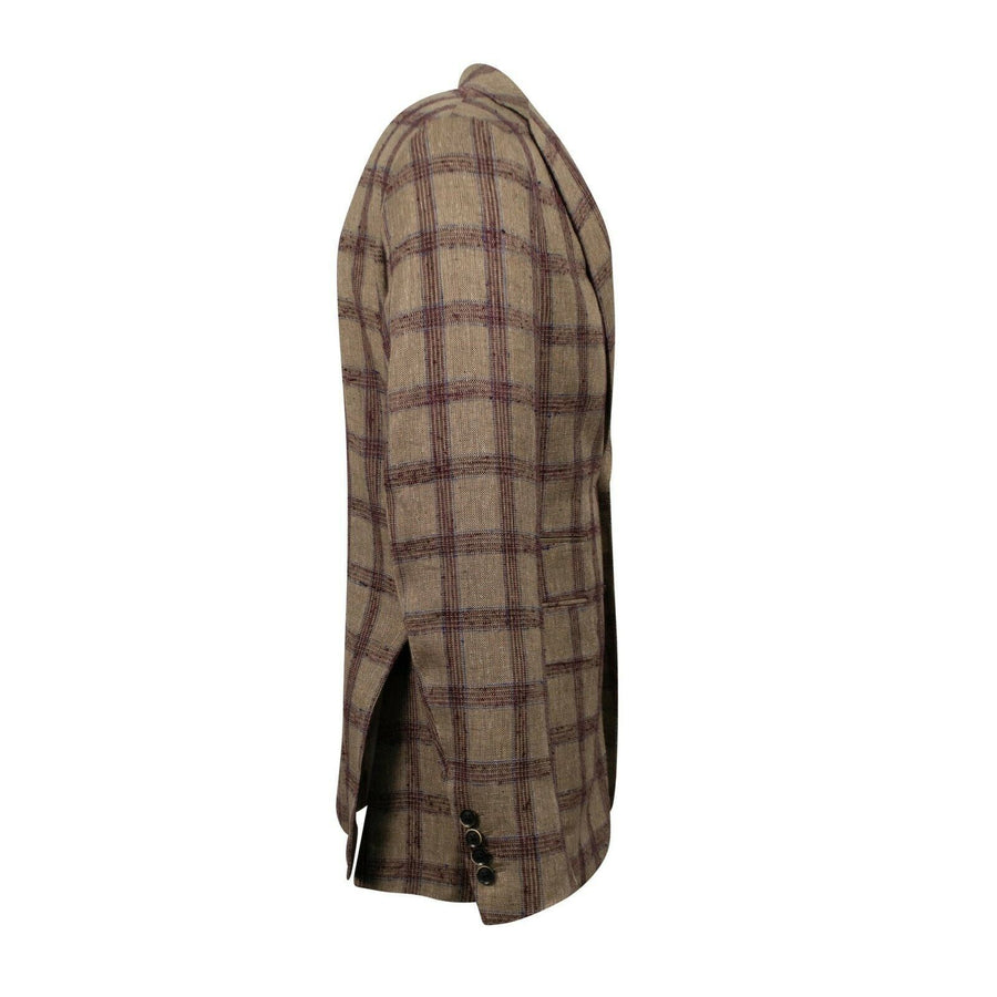 Drop 8 Plaid Silk Blend Two Button Sport Coat - Brown
