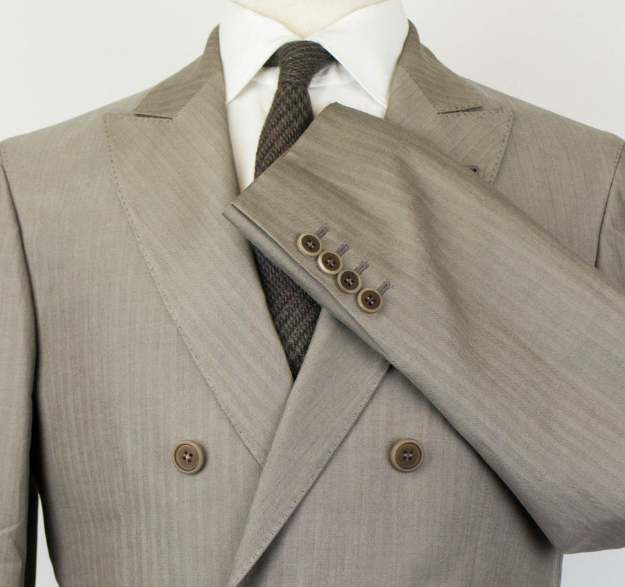 Herringbone Cotton Double Breasted Suit - Taupe Gray