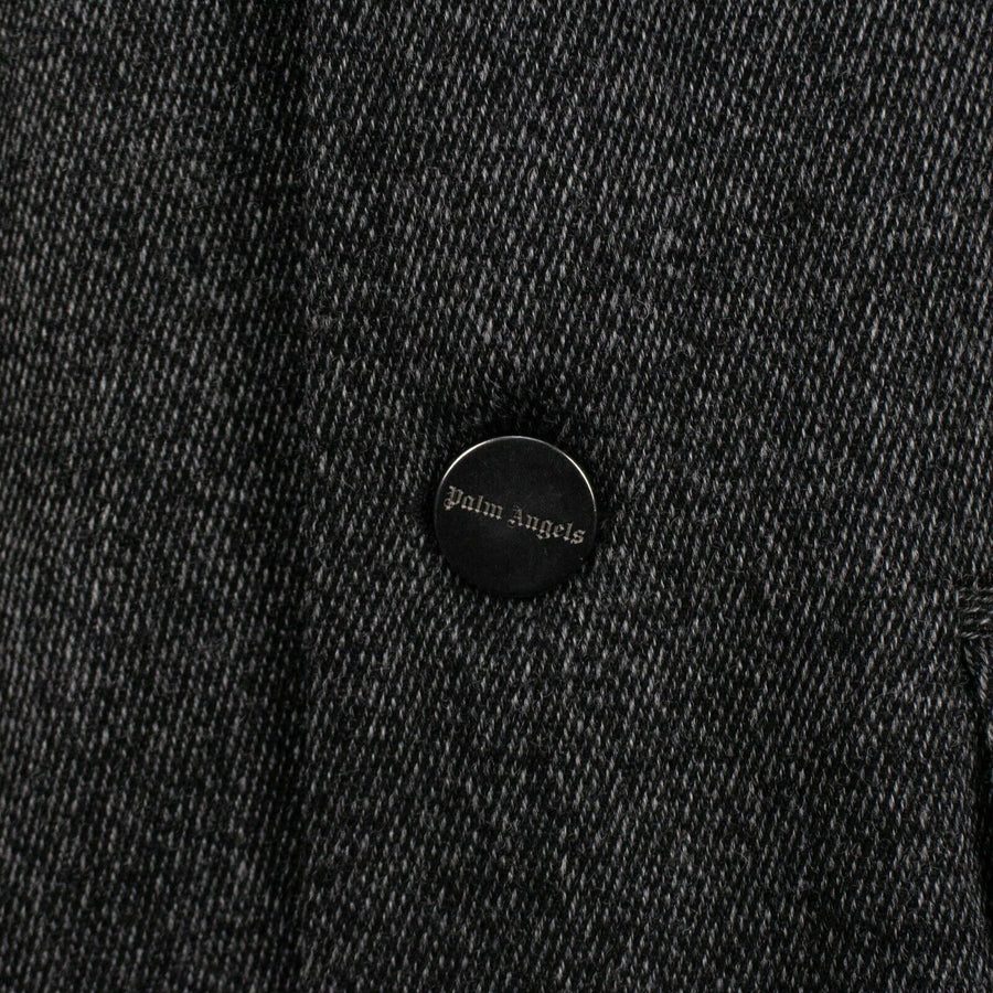 V Cut Studded Melange Long Coat - Gray