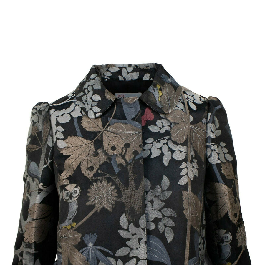 Floral And Owl Print Jacquard Coat - Gray