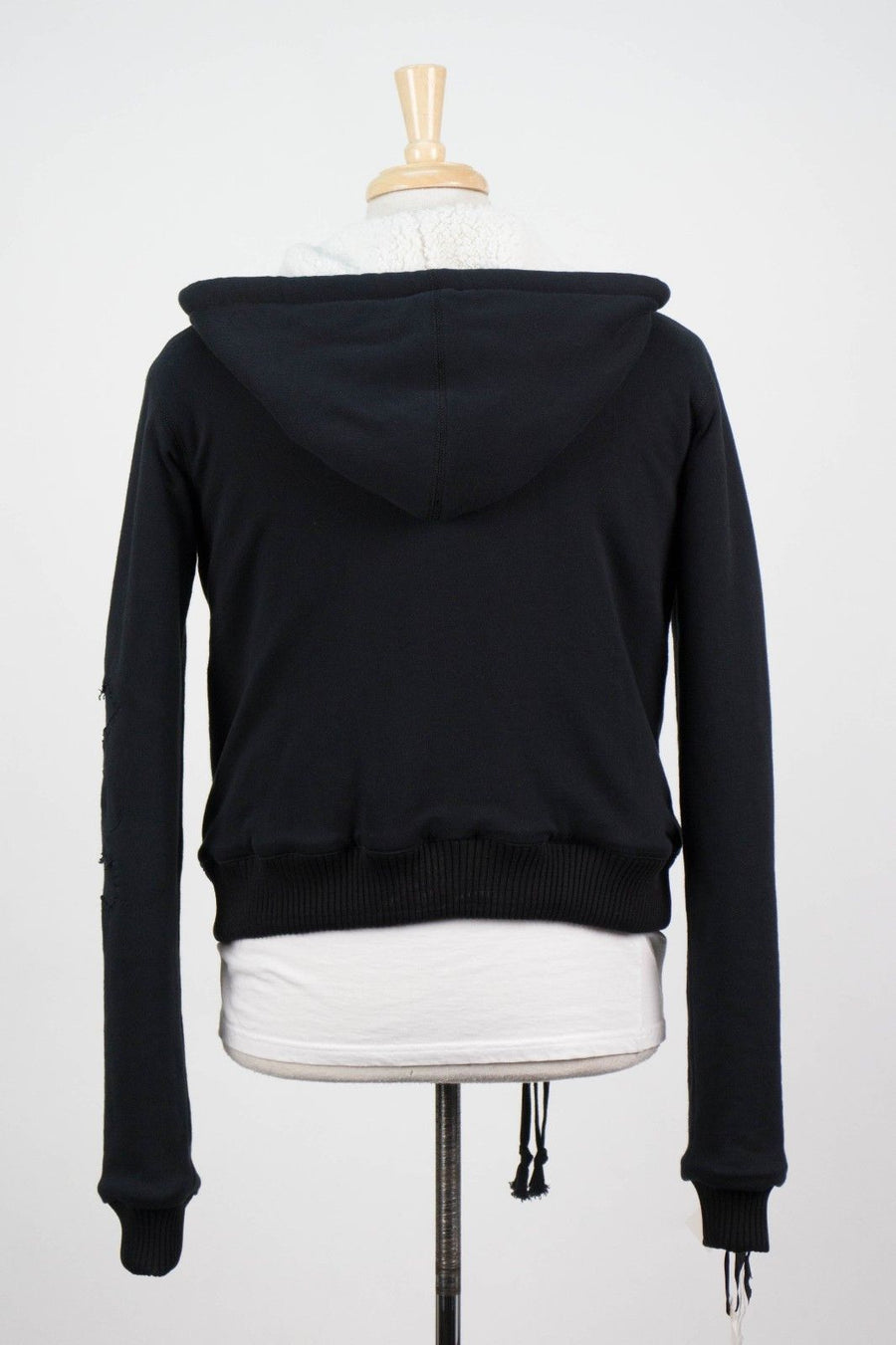Cotton Blend Sherpa Lined Zip-Up Hooded Sweater - Black