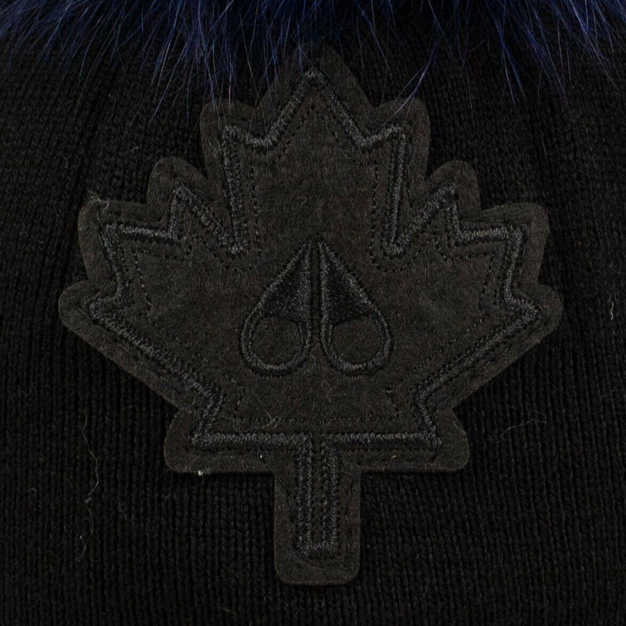 Kids Fur Pom Pom Maple-leaf Hat - Black/ Blue